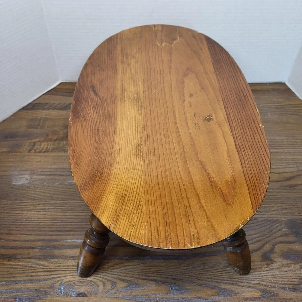 VTG Wood Bench Step Stool Oval Top Windsor Style‎ Turned Legs 7